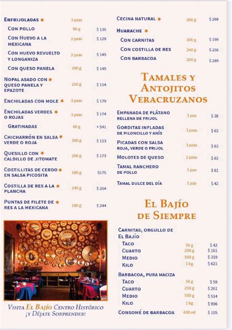 restaurante el bajio menu